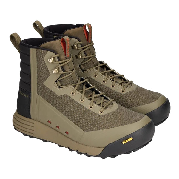 Side view of a pair of the Simms Men's Access Wading Boot for fly fishing in dark stone, on a white background.