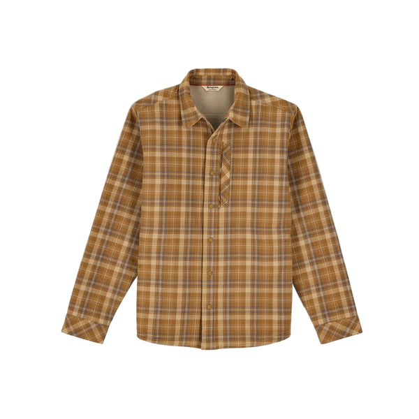Bronzeback schooner plaid Simms Men's Coldweather Shacket front facing on a white background.