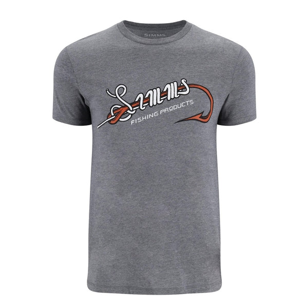 Grey Simms Men's Hook and Loop t-shirt with front graphic on a white background.