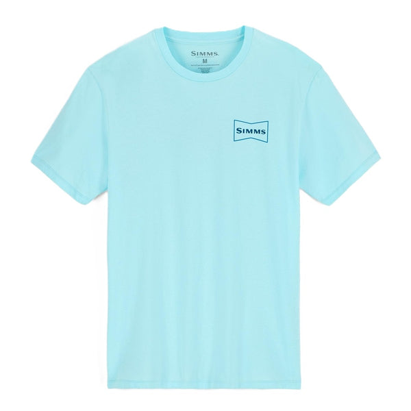 Sea Breeze blue Simms Salty Sign T-Shirt with small blue graphic on front on a white background.