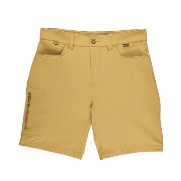 Bistre beige Simms Men's Skiff Shorts with pockets and a button on a white background.