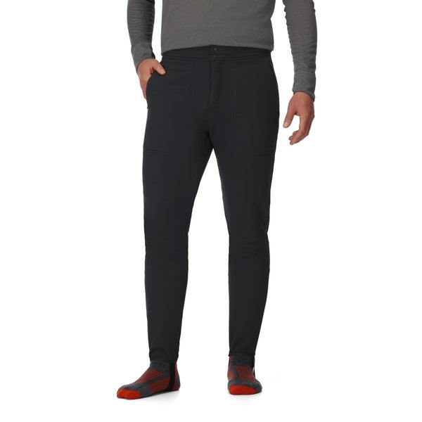 Person wearing the black Simms Men's Strata 330 Fleece Bottoms on a white background.