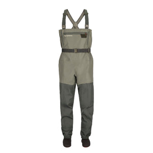 Front view of the Simms Men's Tributary Stockingfoot Waders showing the waders' full length and features on a white background.