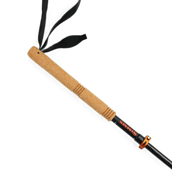 Close up on the cork handle for the Simms Pro Wading Staff against a white background.