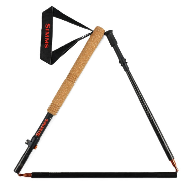 The three sections of the Simms Pro Wading Staff arranged in a triangle against a white background.