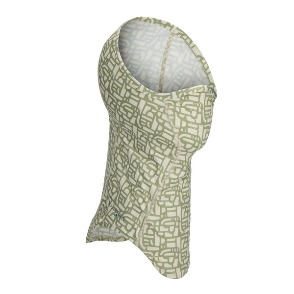Simms SolarFlex UPF 50+ SunGaiter for covering neck, face and head while fishing, in block pale pine print on a white background.