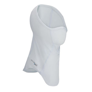 Simms SolarFlex UPF 50+ SunGaiter for covering neck, face and head while fishing, in solid bimini blue on a white background.