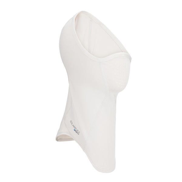 Simms SolarFlex UPF 50+ SunGaiter for covering neck, face and head while fishing, in solid overcast grey on a white background.