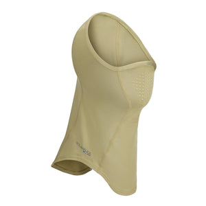 Simms SolarFlex UPF 50+ SunGaiter for covering neck, face and head while fishing, in solid pale pine green on a white background.