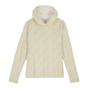 Geo tallow patterned Simms Women's Challenger Solar Hoody shown from the front on a white background.