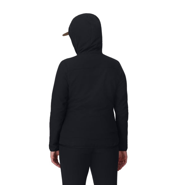 Person wearing the Black Simms Women's Strata 330 Full Zip Fleece Hoody and Pants on a white background.