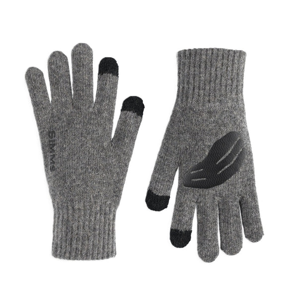 Pair of grey Simms Wool Full Finger Glove with palm features on a white background.
