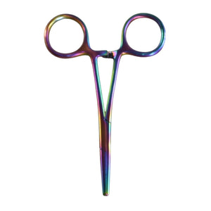 Multicolored forceps on a white background.