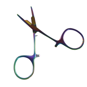 Multicolored forceps on a white background.
