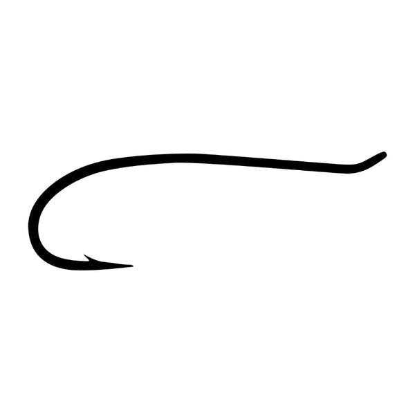 An illustration of a Tiemco TMC-7999 Salmon Hook with an up-turned, tapered loop eye design, on a white background.