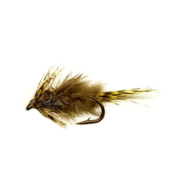 An Umpqua Flies Thurman Slow Water Nymph for fly fishing in grey on a white background.