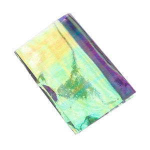 A sheet of Veniard UV Fly Tying Film in peacock color on a white background.