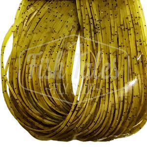 Olive with black Speckled Flake Wapsi Sili Legs for fly tying shown close up on a white background.