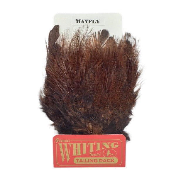 Pack of brown Coq De Leon feathers for fly tying by Whiting Farms, on a white background