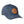 front view of a single sage chasing trout full cloth ball cap in navy showing round leather patch with trout and sage logo on a white background