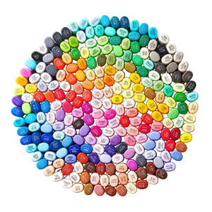 A set of Copic Sketch Markers arranged in a circular pattern, with a variety of colors visible viewed from the top on a white background.
