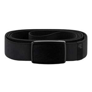 A single black groove life low profile belt with a brushed black buckle on a white background.