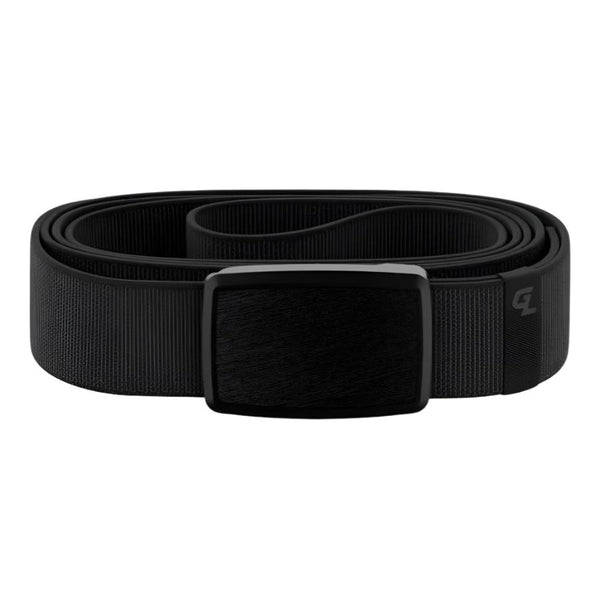 A single black groove life low profile belt with a brushed black buckle on a white background.