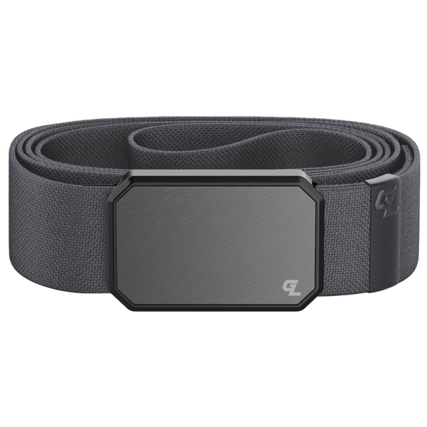 A single deep stone grey groove life belt with a gunmetal grey buckle on a white background.