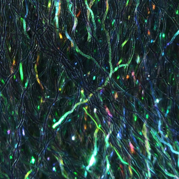 A close-up image olive Hareline Ripple Ice Fiber, showing the shiny and characteristically crinkled strands.