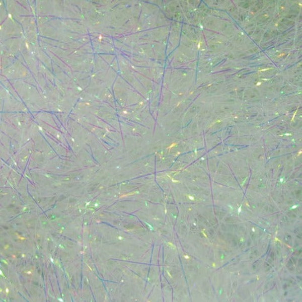 A close-up image of pearl green hue Hareline Ripple Ice Hair for fly tying, showing the long, characteristically crinkled strands.
