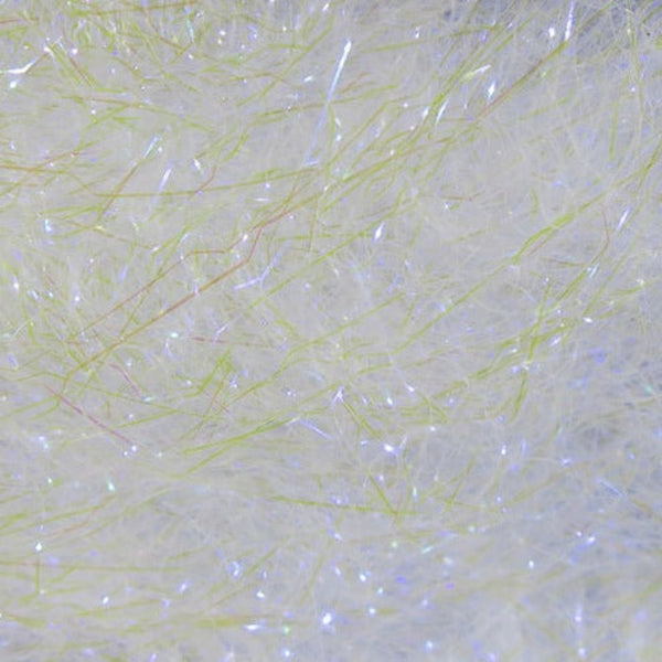 A close-up image of uv pearl Hareline Ripple Ice Hair for fly tying, showing the long, characteristically crinkled strands.