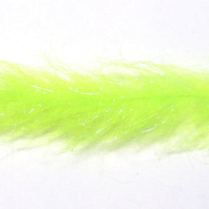 Close up of Electric Yellow Just Add H2O polar fiber brush for use in fly tying on a white background.