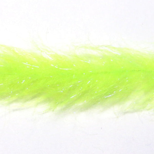 Close up of Electric Yellow Just Add H2O polar fiber brush for use in fly tying on a white background.
