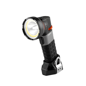 Handheld Nebo Luxtreme SL25R spotlight with a black and gray design on a white background.