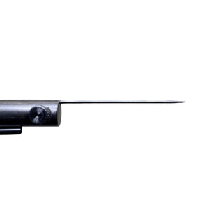 A close-up of a Norvise Extended Body Tool used for fly tying set into Norvise Vise Jaws, on a white background.
