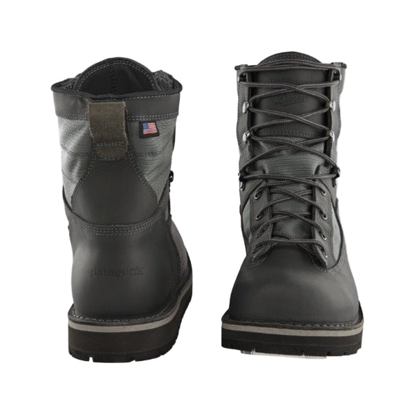 Forge grey Patagonia Foot Tractor Wading Boots with aluminum bar soles, on a white background.