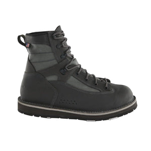 Forge grey Patagonia Foot Tractor Wading Boots with aluminum bar soles, on a white background.