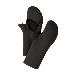 A pair of black Patagonia Homepool Mitt Gloves designed for cold conditions, with visible fingerless design and insulation, on a white background.