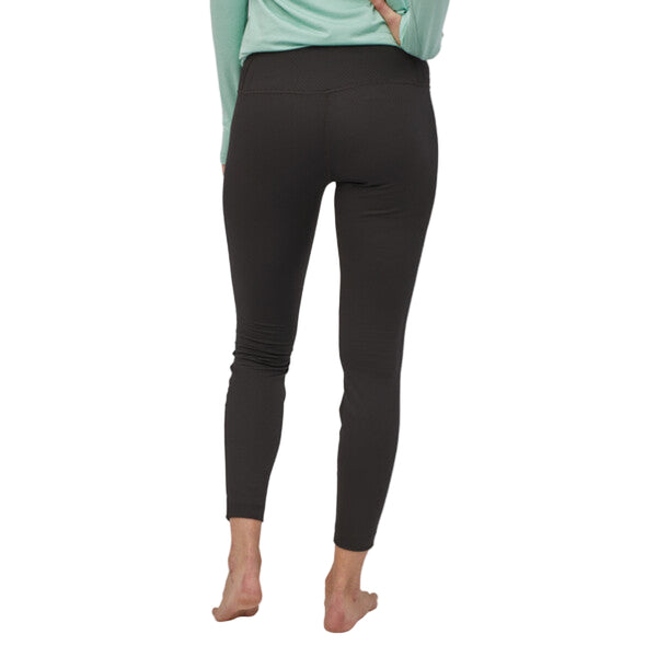 Person wearing the black Patagonia Women's Capilene Midweight Bottoms on a white background.