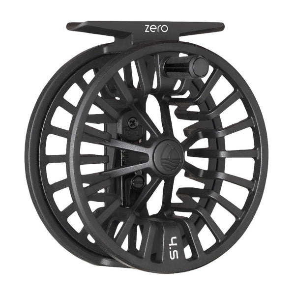 Matte black color Redington Zero Click Drag Fly Reel showing the handle side on a white background.