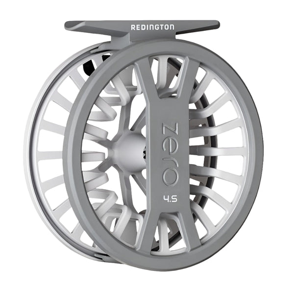 Wolf grey color Redington Zero Click Drag Fly Reel on a white background.