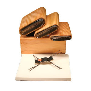 A selection of several sizes of River Road Creations Tapered Chernobyl Foam Body Cutters, shown with the cutting pad and an example tapered body Chernobyl Ant Dry Fly, against a white background. 