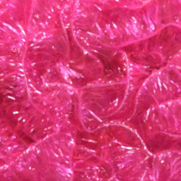 Fluorescent pink Textreme T-10 Translucent fly tying chenille close up.