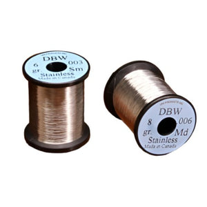 Two spools of UNI stainless steel dubbing brush wire on a white background.